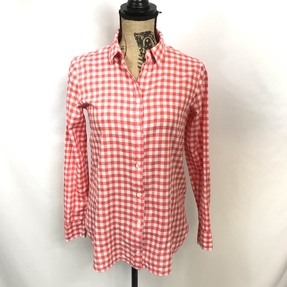 J. Crew Tops - J Crew Button Front Shirt Orange White Plaid
